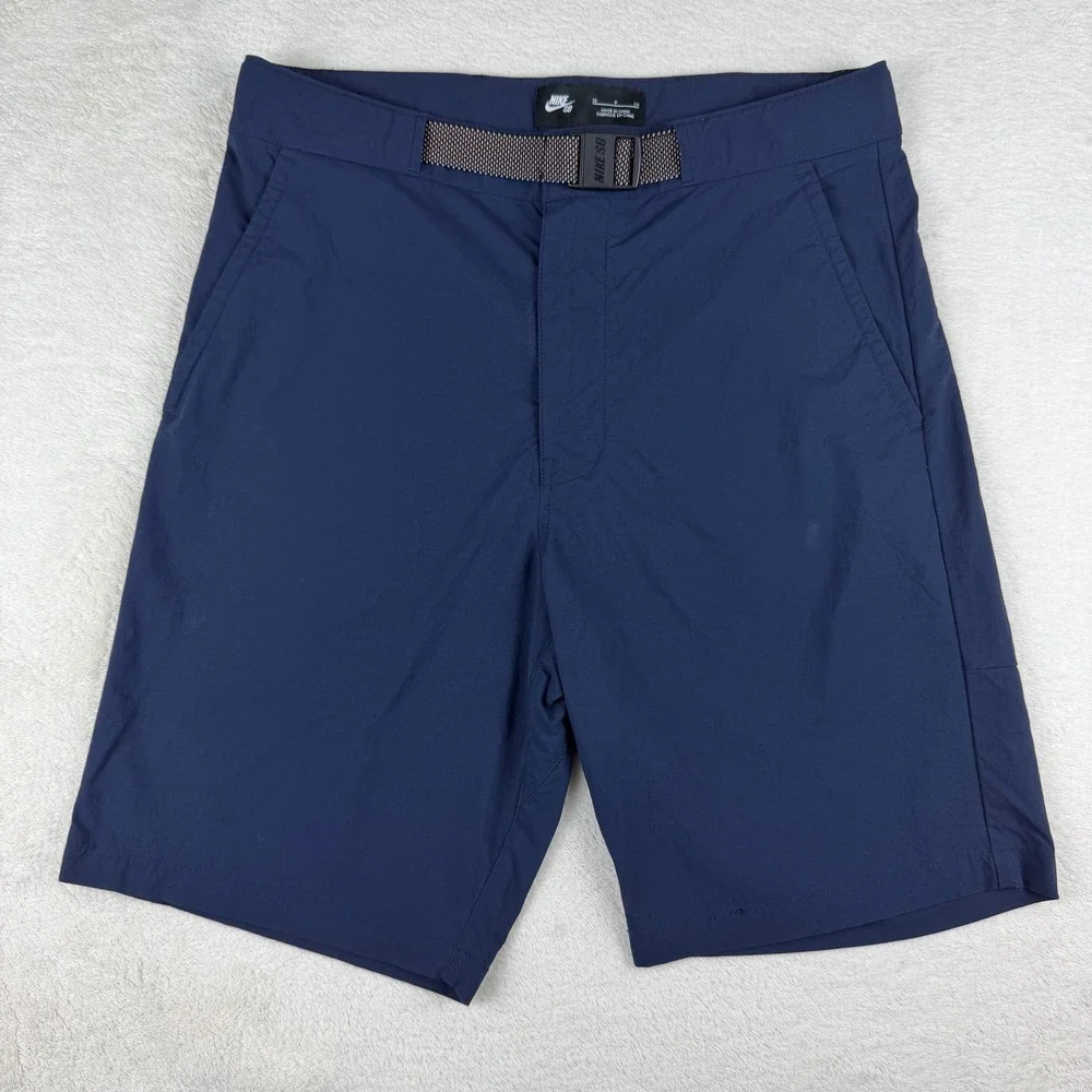 Nike SB Mens 28 Obsidian Blue Everett Nylon Belted Skateboard Shorts Lightweight
